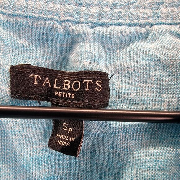 Talbots Linen Pintuck Popover Shirt Womens S Petite Blue Roll Tab Beach Minimal - Picture 5 of 8